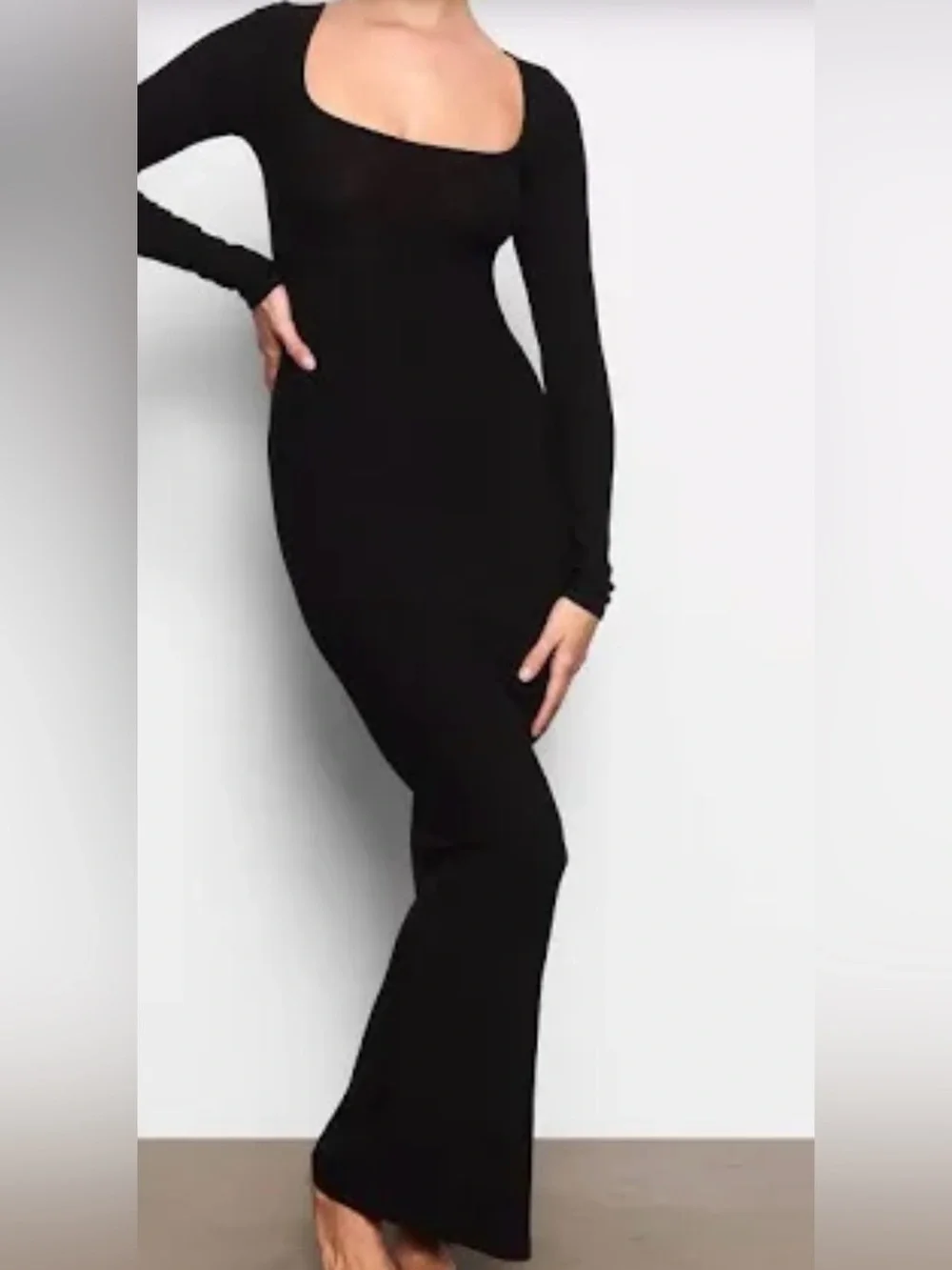 SKIMS Black Long-Sleeve Bodycon Maxi Dress